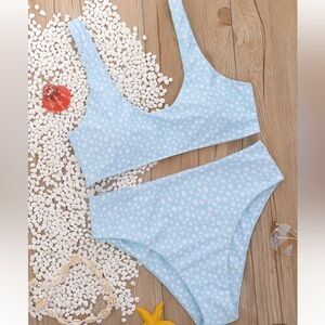 Blue and white floral print bikini set